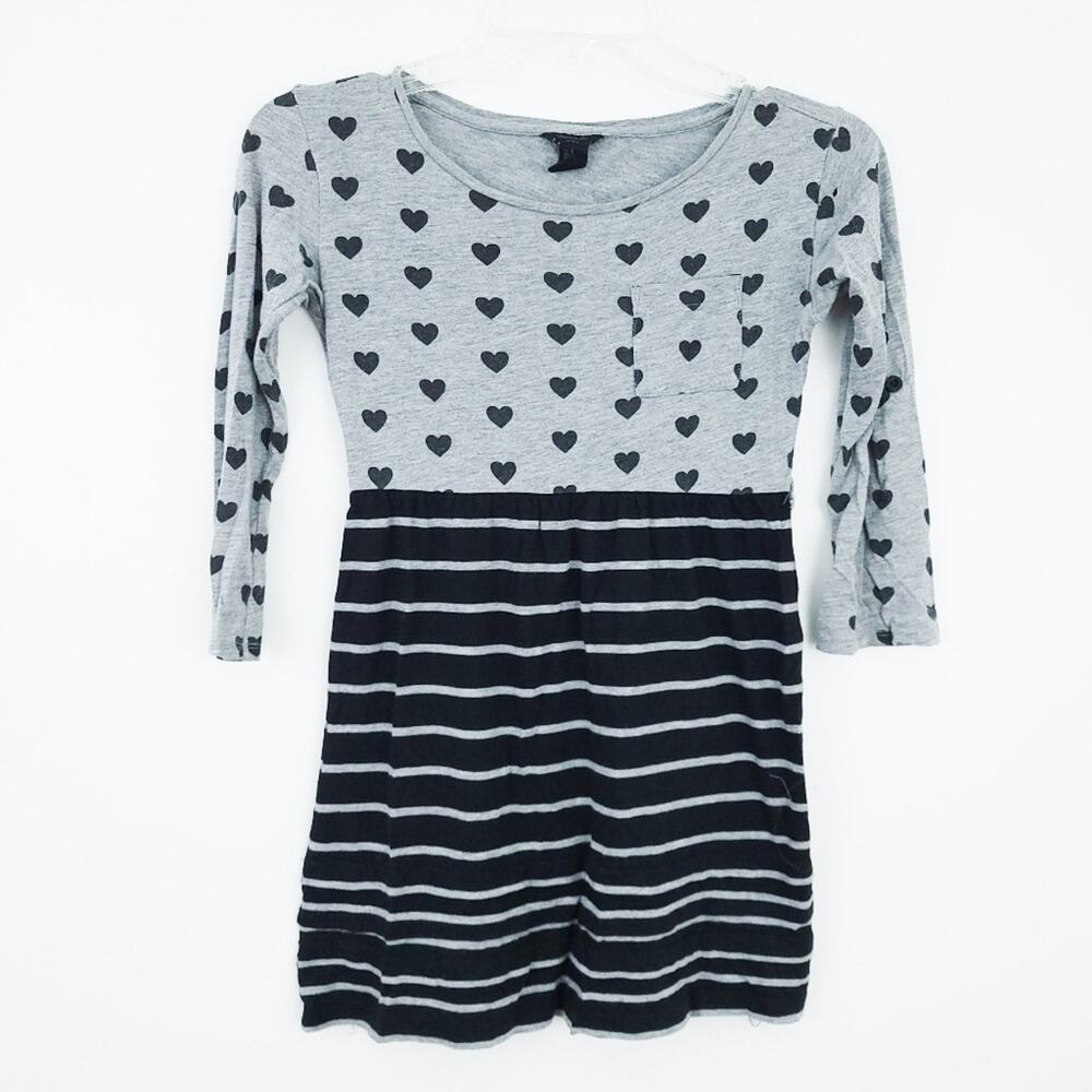 Forever 21 Girls Heart Tunic Dress Black Gray Small Long Sleeve, Valentine Day
